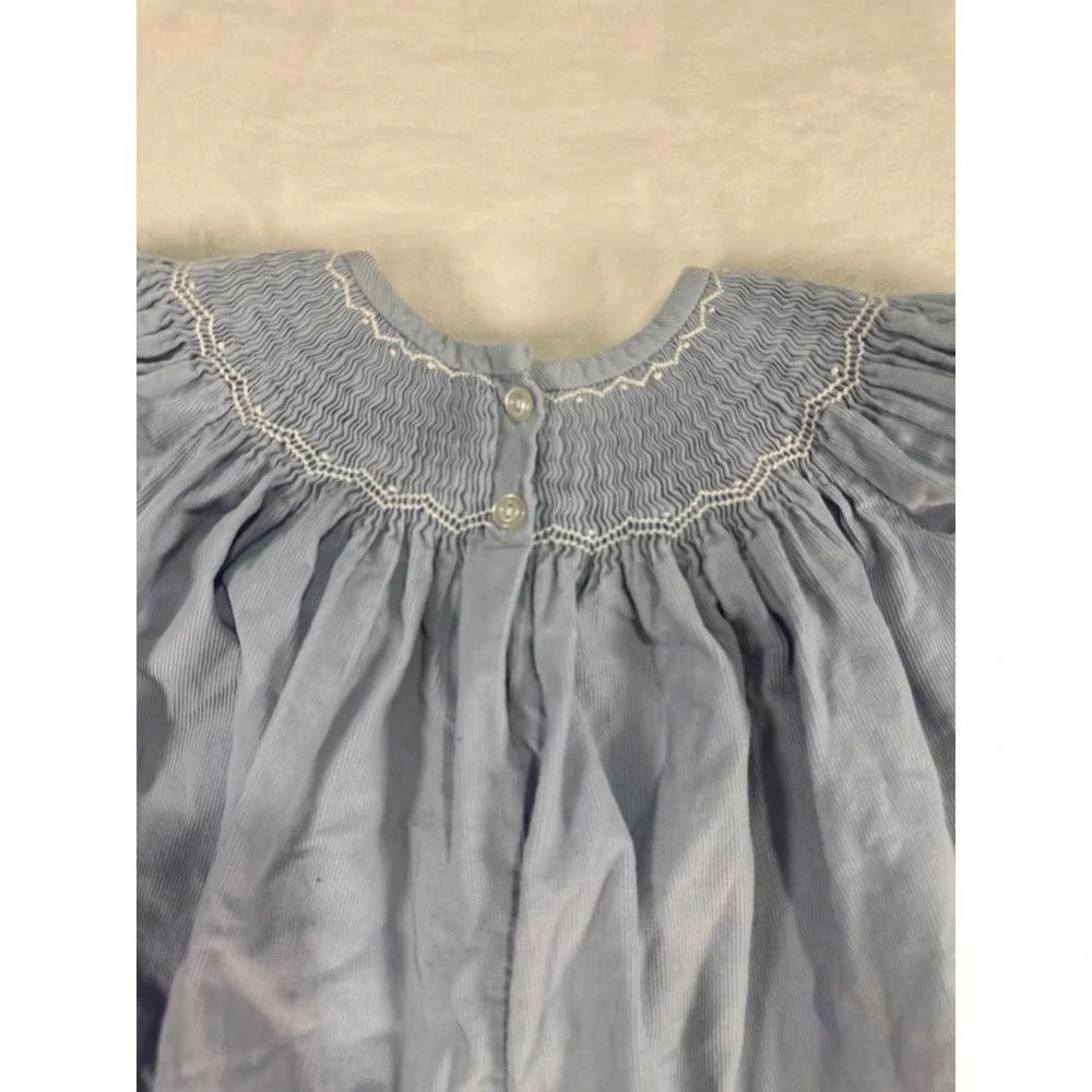 Shrimp & Grits Kids Smocked Bubble Romper 24M Blue Snowflake Corduroy Baby Girl